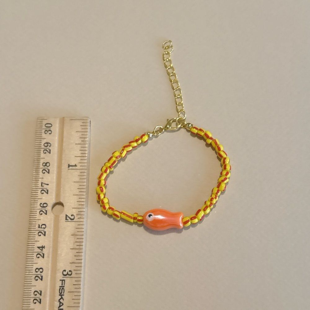 Orange and Yellow Beaded Fish Bracelet S884 - Picture 6 of 6